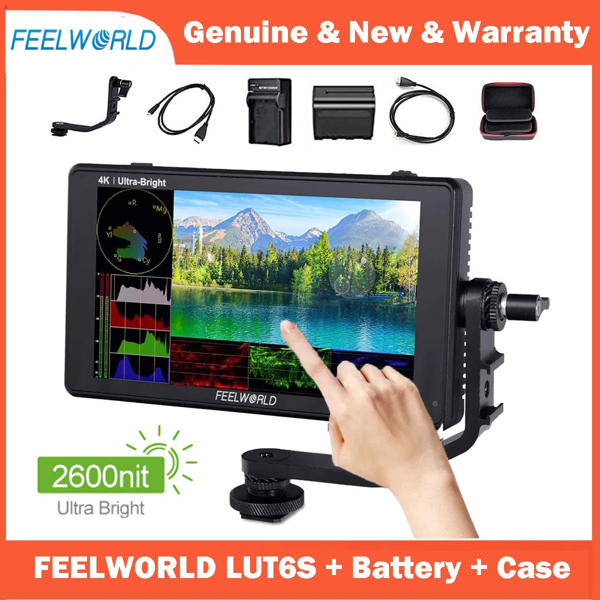 

FEELWORLD LUT6S 6 Inch SDI 2600nits HDR 3D LUT Touch Screen DSLR Camera Field Monitor with Waveform VectorScope Histogram 3G-SDI