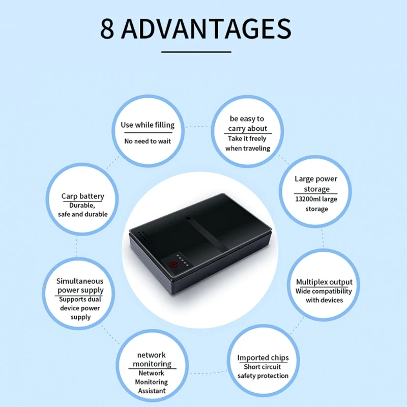 Compact UPS Battery Backup for House Router,Monitor,Security Camera Uninterrupted Power Supply with 10400mAh Capacity