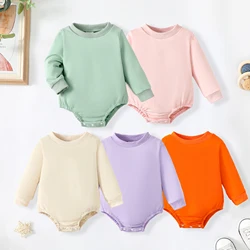 Baby Girl Comfortable Soft Casual Solid Color Crewneck Long Sleeve Triangle Romper Autumn And Winter For Toddler Girl