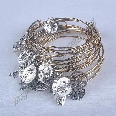 5pcs Gold Color Silver Color Bracelet Wholesales Newest Women Fashion Alloy Charms Adjustable Expandable Wire Bracelets C001