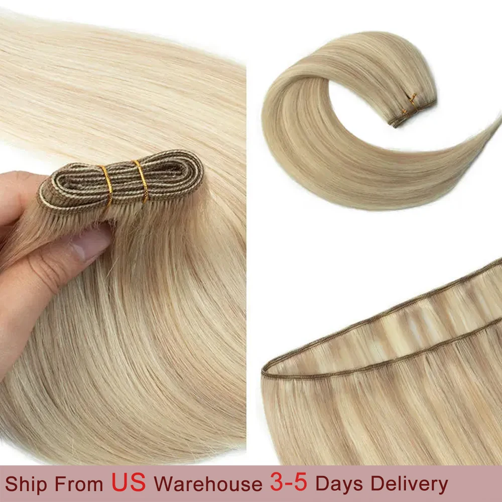 حزم الشعر خياطة في لحمة مزدوجة الطبيعية حزم من شعر طبيعي مفرود 50 جرام/حزمة 14 بوصة شقراء تسليط الضوء على عروض الحزمة