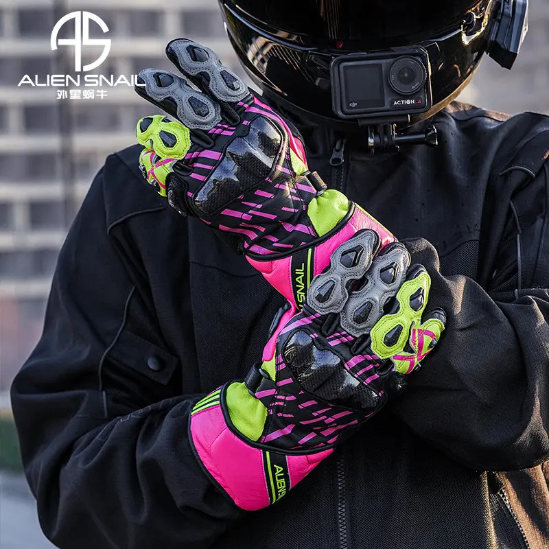 Alien Snail Motorcycle Racing Gloves Locomotive Anti-drop Long Leather Touch Screen Carbon Fiber Winter Warm Riding Gloves P9