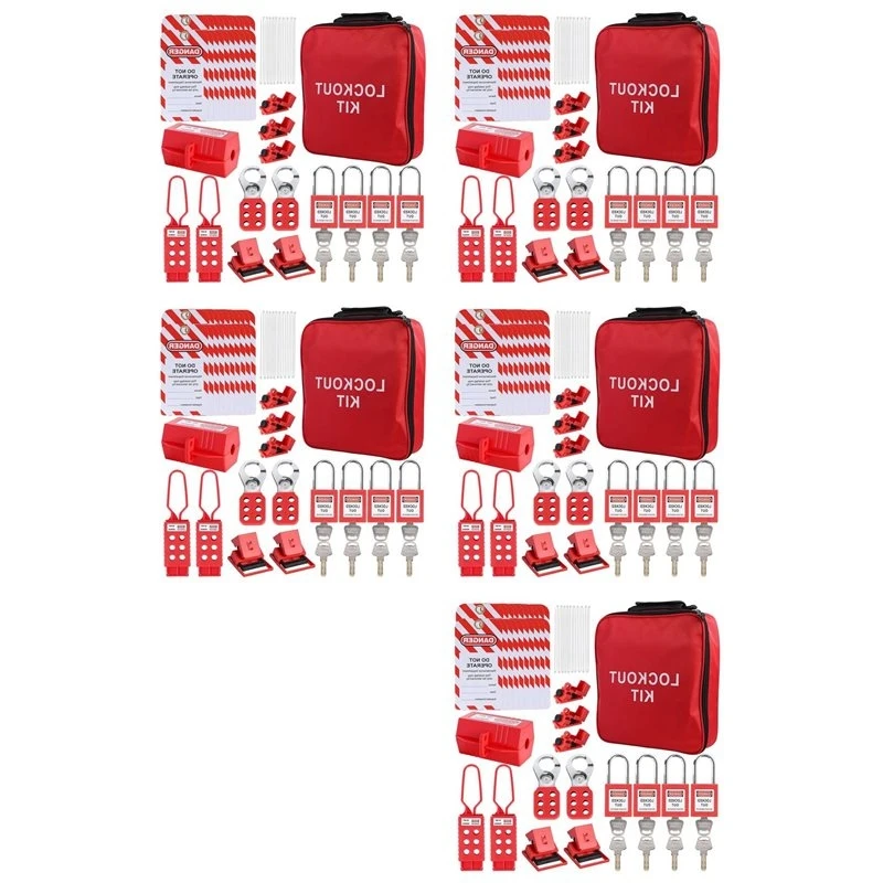 【A08I】5X Lockout Tagout Kit, Electrical Loto-Kit With Circuit Breaker Lockout, Lockout Hasps, Lock Out Tags Multi-Pole Breaker