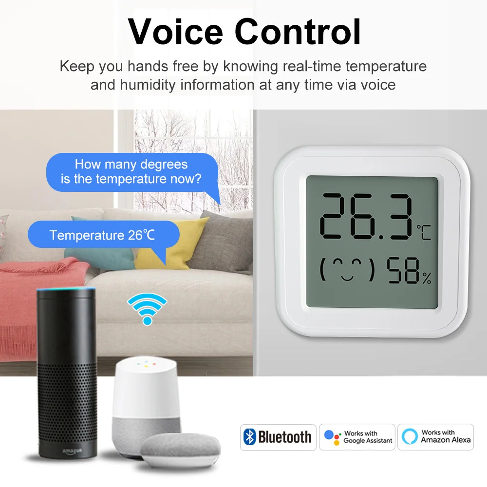 Tuya inteligente bluetooth sensor de umidade temperatura mini display lcd app controle remoto voz alexa google termômetro higrômetro