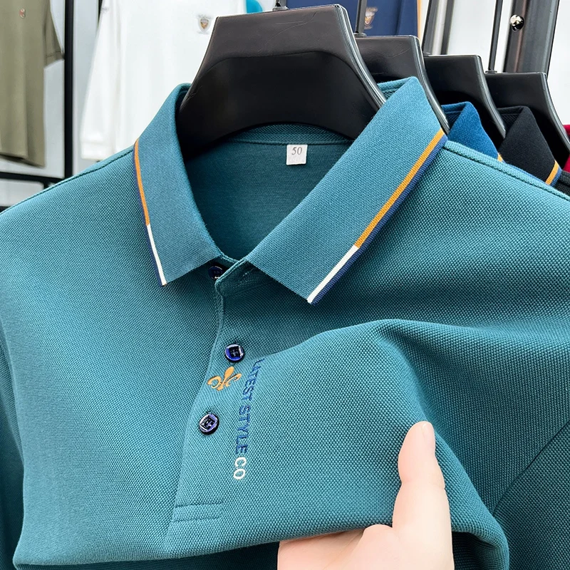 High end brand 100% cotton polo shirt men\'s high-quality fashion embroidery long sleeved t-shirt men\'s new style top in spring