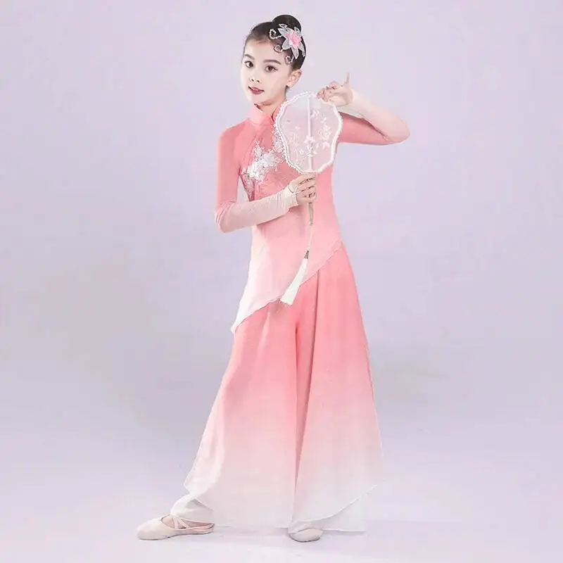 女の子中国風漢服民族舞踊衣装袖舞踊子供衣装古典舞踊楊子舞衣装現代ダンス