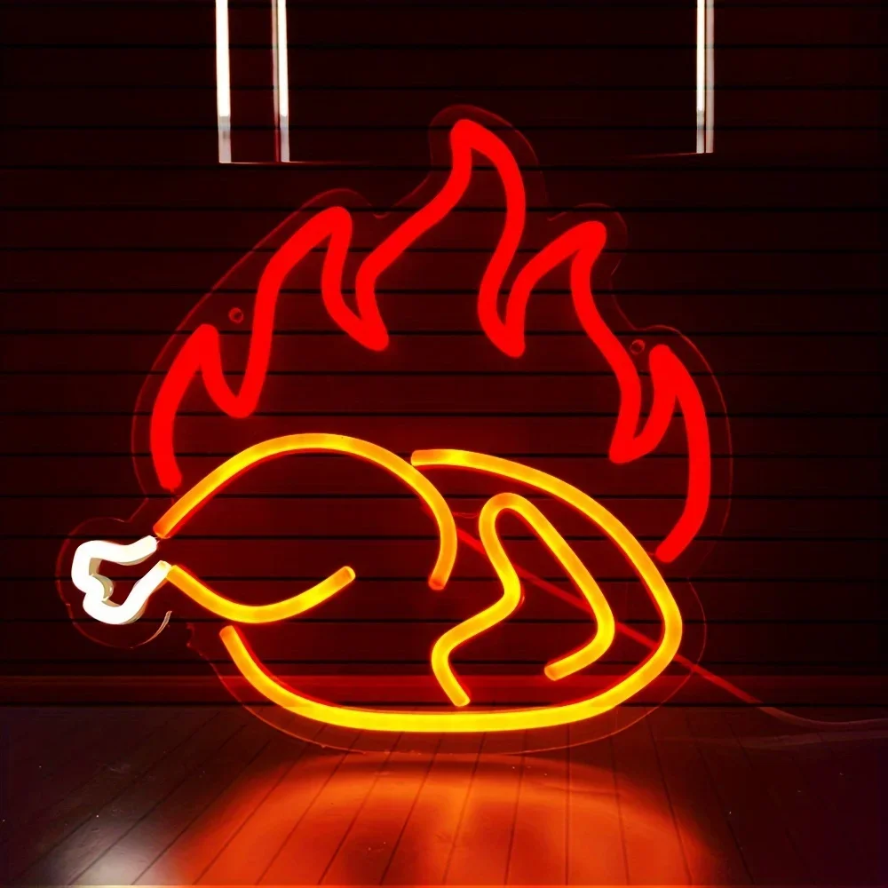 'Roasted Chicken' Neon Sign - Usb Powered, Multicolor Led Light For Business Logo, Door Plaque & Roadway Advertising