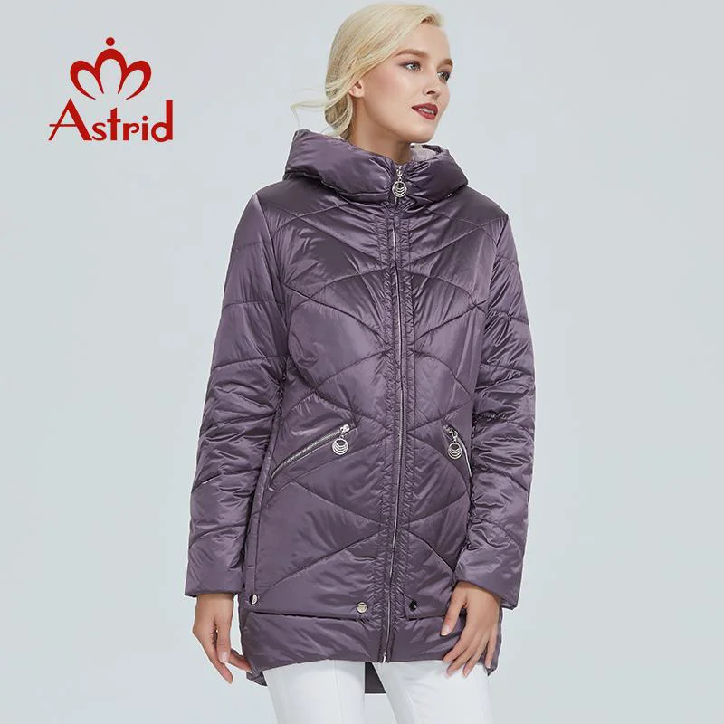 2022 astrid casaco de inverno feminino contraste cor tecido impermeável com boné design grosso algodão roupas quentes parka am-2090