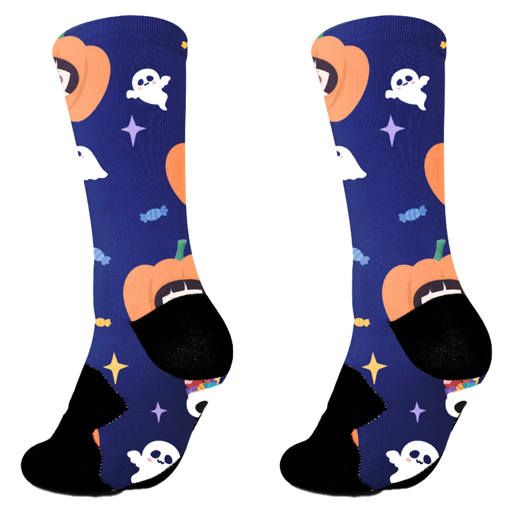 New Funny Autumn Winter Festive Gift Socks for Male Cartoon Witch Pumpkin Tube Socks Halloween Men's Socks Large Size Cotton