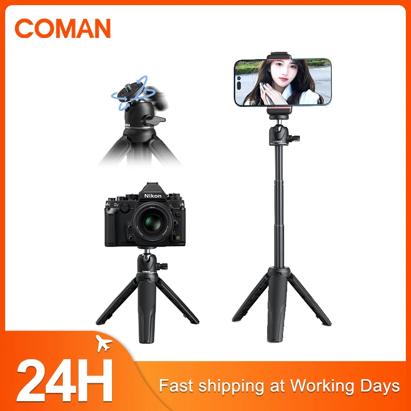 

COMAN MT30 Mini Vlog Travel Tripod With Phone Mount Holder Vertical Shooting Extend Livestream Tripods For DSLR Camera