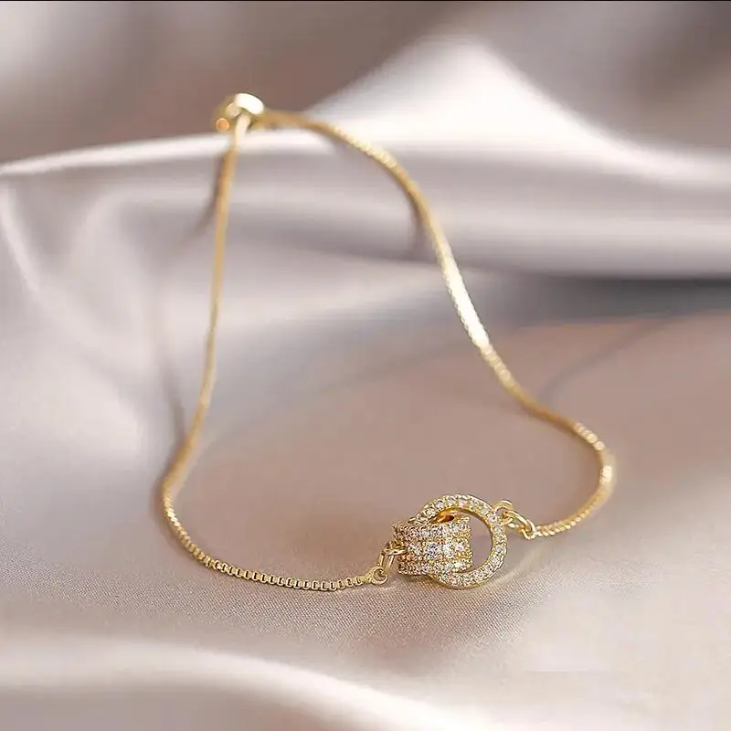 Trendy Circle Interlocked Gold-Color Charm Bangle For Women Men Personally Bracelet Party Girls Exquisite Accessories Jewelry