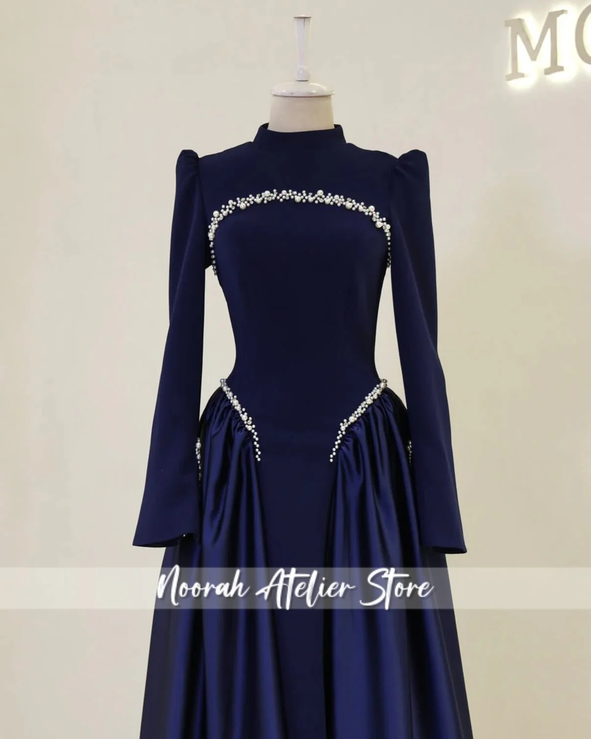 Élégant col haut arabe robes de bal perles châle robe de bal Aline robe formelle pour femme robe islamique robe de bal personnalisé