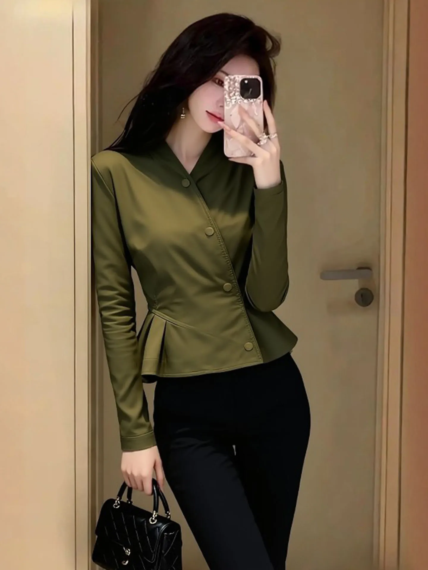 

Весна 2026 een ort Jaet Женский воротник-стойка Slim Fit с застежкой на талии и пуговицами спереди Дизайн Sensation Commute Sle