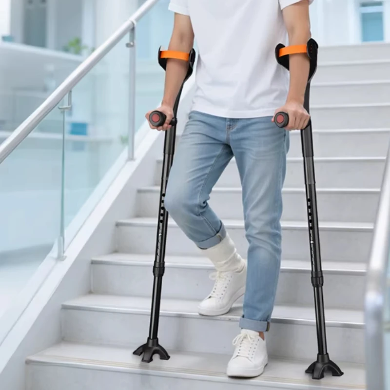 Adult Forearm Crutches Fold Telescopic Elbow Support Crutches Forearm Lightweight Adjustable with Rubber Handles Walking Sticks