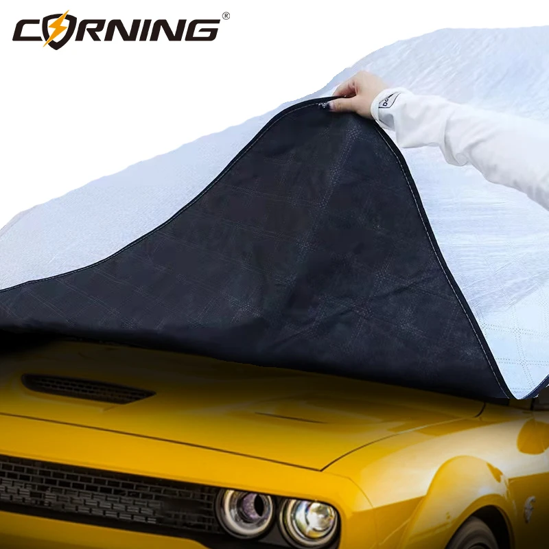 Auto-Windschutzscheiben-Schneeabdeckung Halbe Autoabdeckung Frost- und Eisschutz mit Reflektorstreifen Universeller Winter-Sommer-Sonnenschutz für Autos – Detail 5