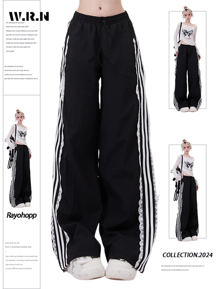 

Women's High Street Casual Overalls Loose Wide Leg Pants American Retro Beam Pants 2000's Oversized Pants Y2k Sports Pants