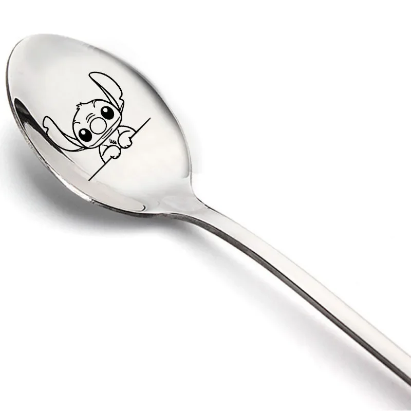 Stitch Disney Spoon Stainless Steel Cute Cartoon Pattern Cutlery Ice Cream Pudding Spoons Party Cutlery Decoration Birthday Gift