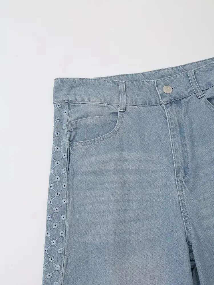 جينز نسائي فضفاض غير رسمي بتطريز مجوف ، بنمط ياباني وأمريكي ، ملابس موضة ، منتج جديد ، خريف ، أوربا