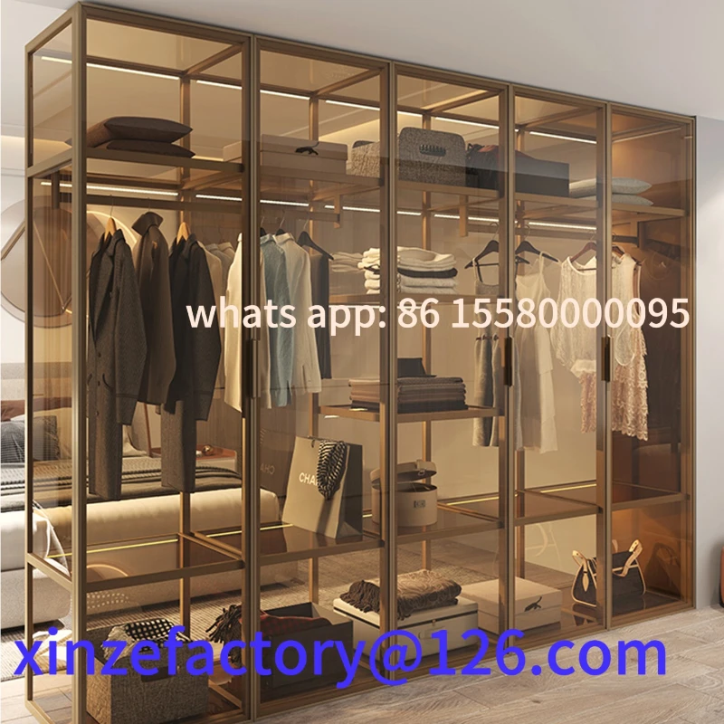 

Customizable Aluminum Alloy Wardrobe Home Bedroom Glass Door Modern Simple