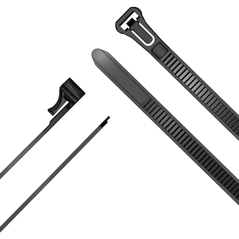 VO-100개 라이브 버클 재사용 가능한 나일론 케이블 타이 블랙 7.4mm X 250mm