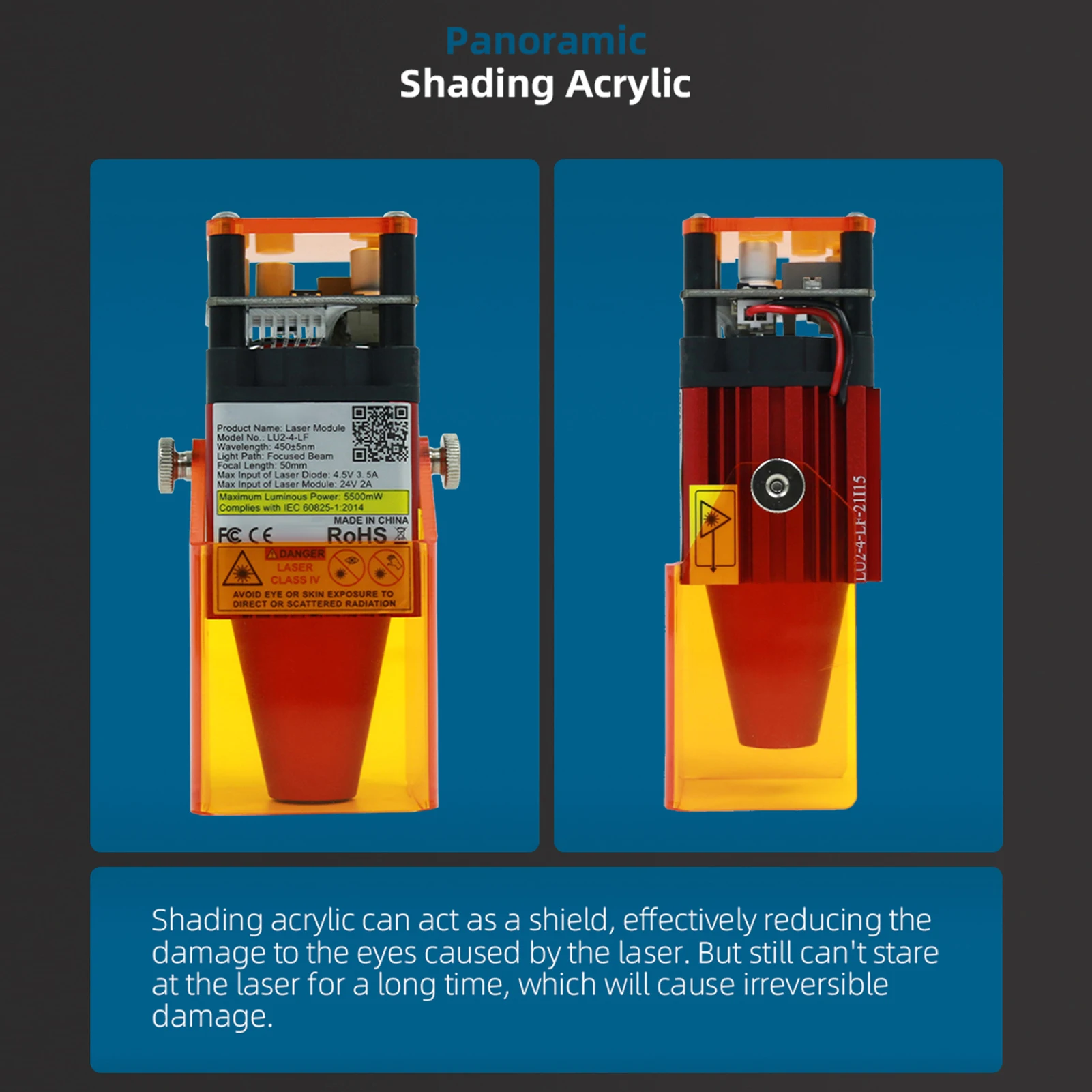 ORTUR LU2-4-SF 24V Upgrade Laser Module 5W Laser Power Fixed Focus Suitable for Laser Master 2 S2/Laser Master Laser 2 PRO S2