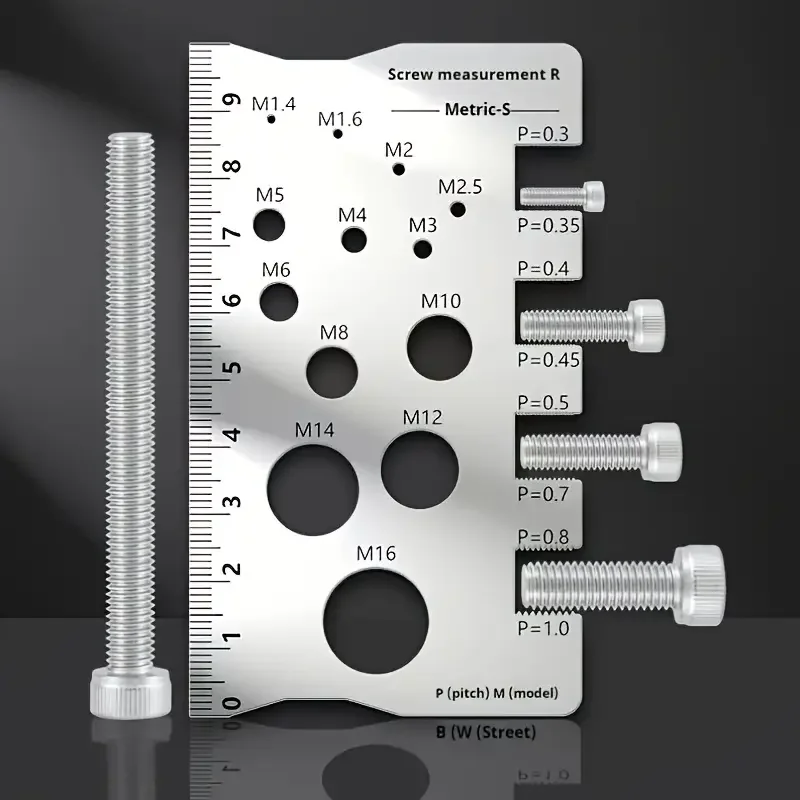304 Stainless Steel Screw Measuring Gauge Set - Precision Thread Pitch & Bolt Size Caliper Tool | M12 Diameter Ruler | Ideal Fat