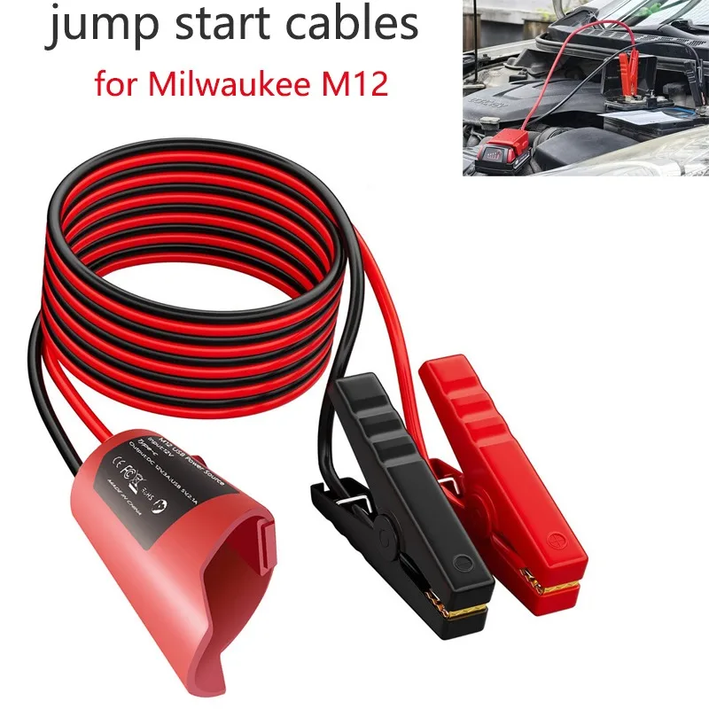 For Milwaukee M12 Portable Jump Start Cable Car Auxiliary Starter 12awg/1.8m Power Cord with Alligator Clips Emergency Tool Ki