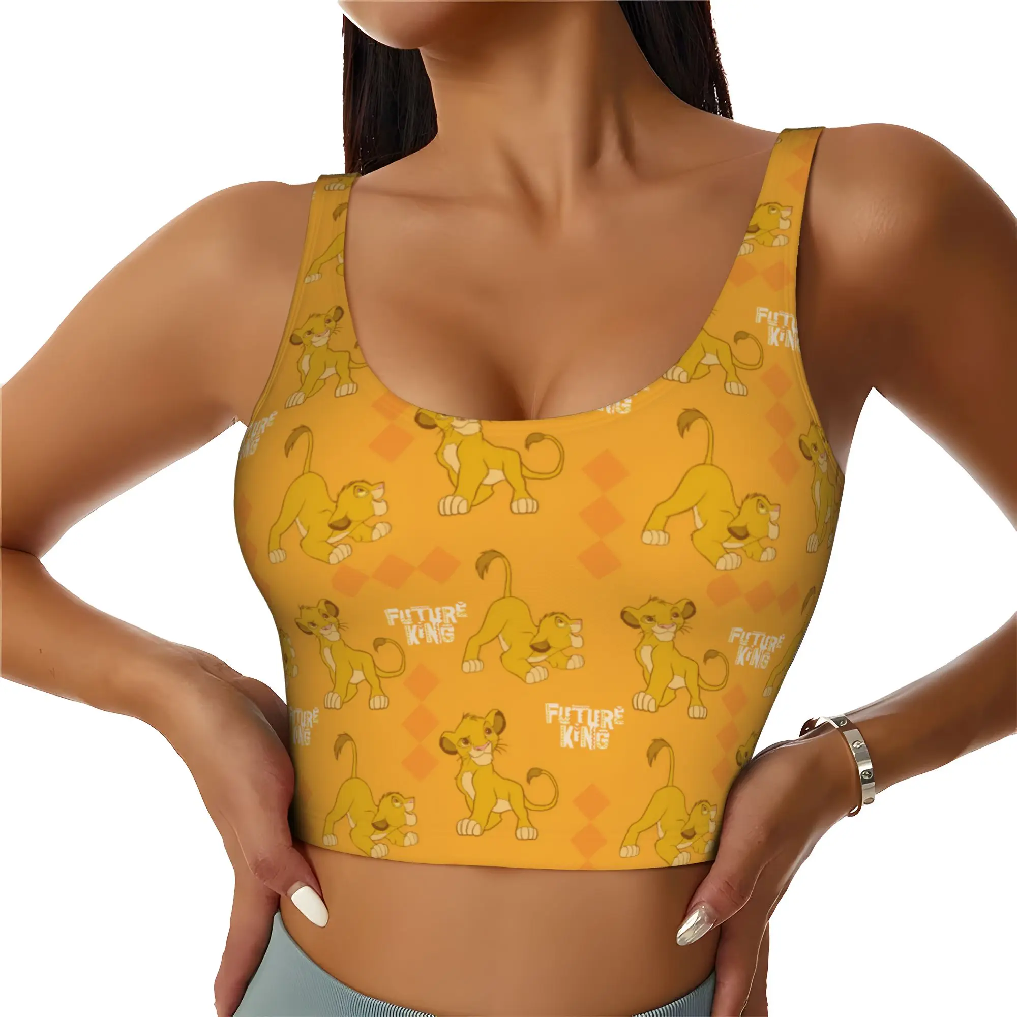 Custom Liones Anime Kinges High Impact Sports Bras Women's Hakuna Matata Simba Seamless Workout Yoga Crop Tank Tops