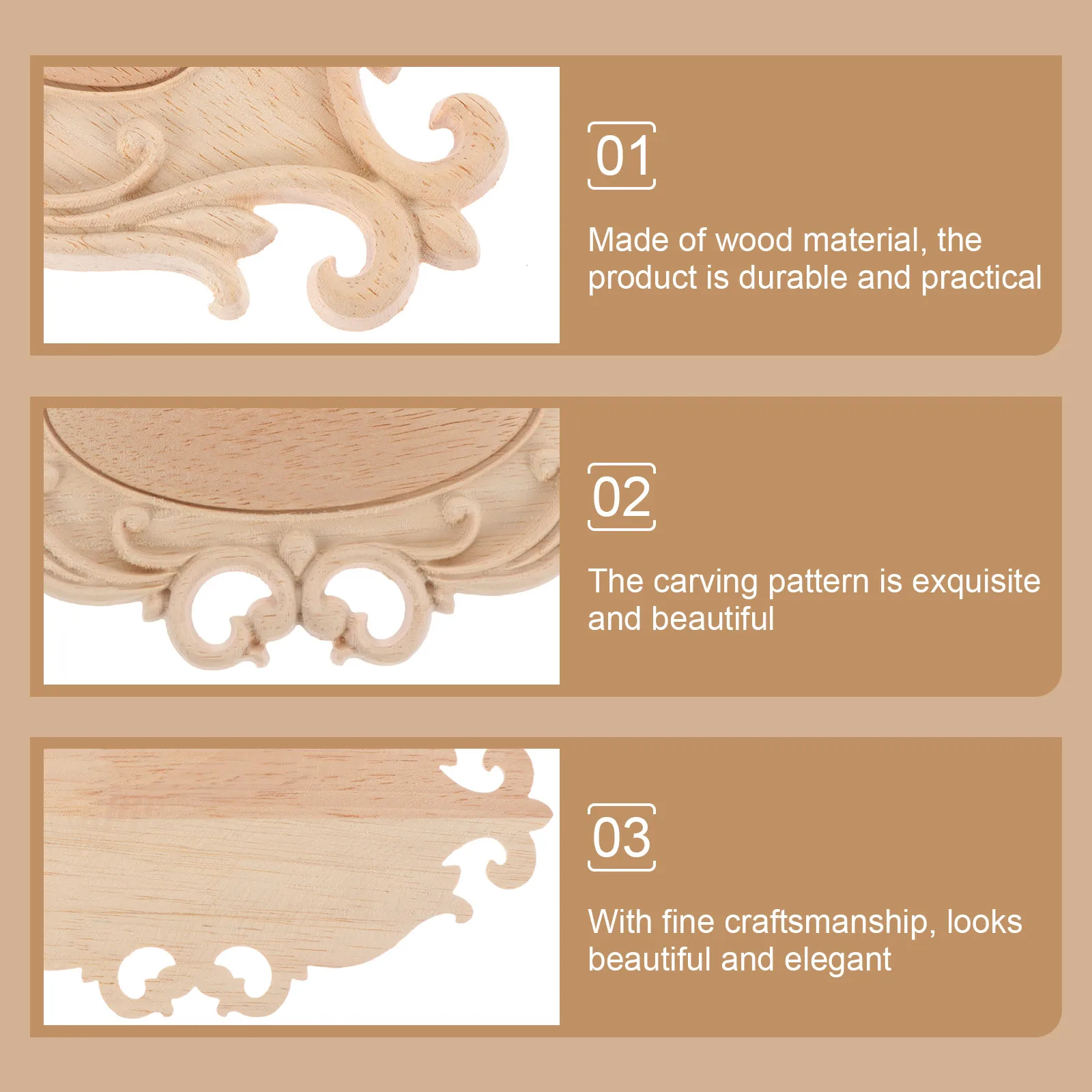 

2pcs Wood Carved Decorative Applique Natural Oval Furniture Decal Bed Door Cabinet Decor Accessories
