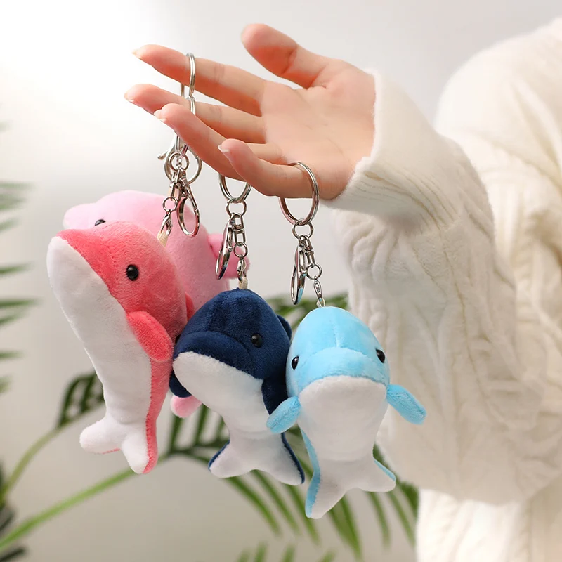 

13cm Cartoon Animal Pendant Plush Dolphin Keychain Key Ring Blue Pink Four Colors Soft Small Plushie Fashion Accessory for Bag