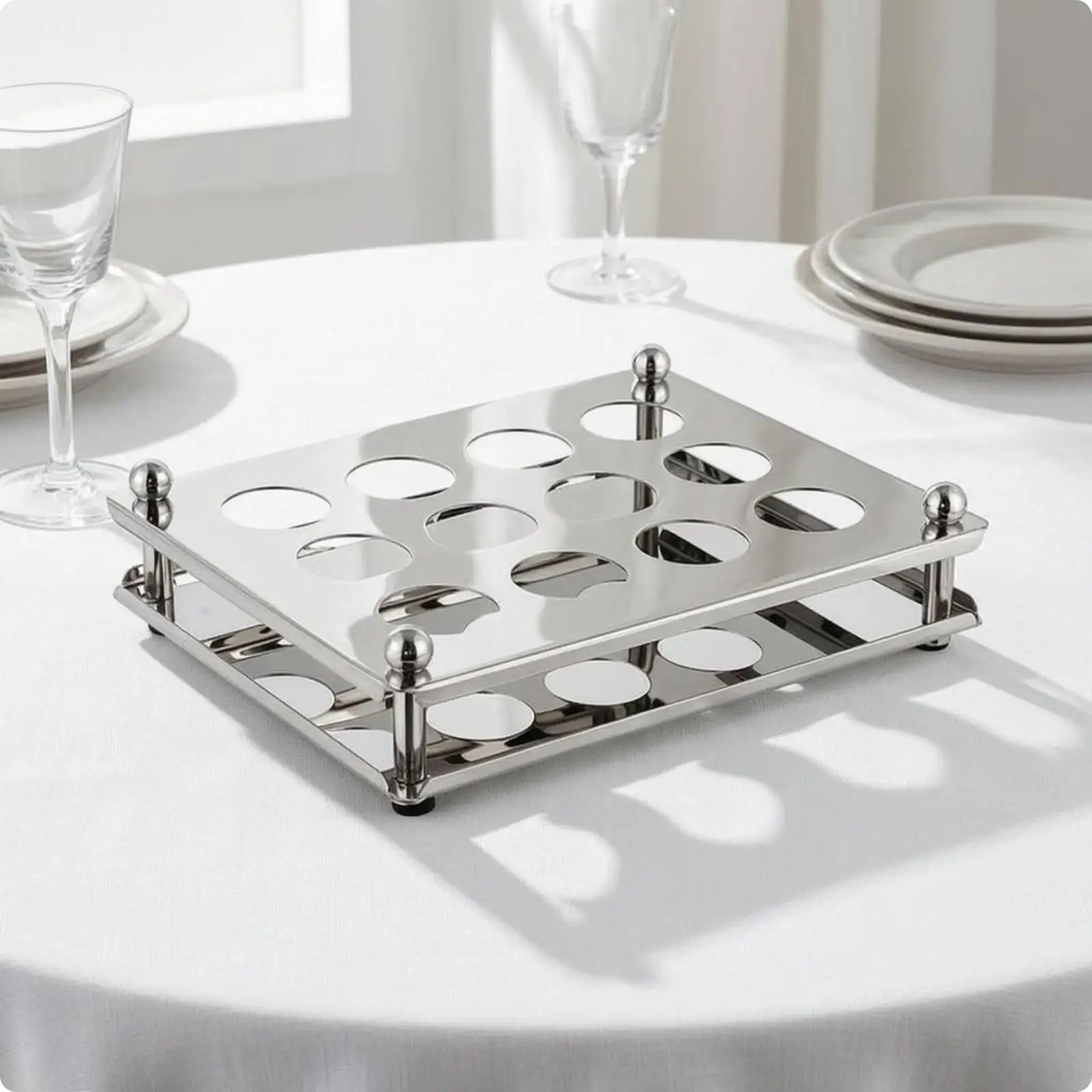 Shot Glass Rack for Bar Use Stainless Steel Perforated Holder with Circular Openings for Countertop Beverage Display