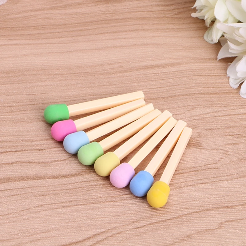 8Pcs Creactive Matchstick Eraser Colorful Pencil Rubber School Office Stationery
