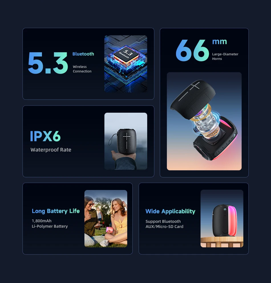 Awei Speaker nirkabel Bluetooth 5.3 TWS Hifi portabel, Speaker nirkabel USB luar ruangan, Loudspeaker Mini musik RGB pemutaran lampu