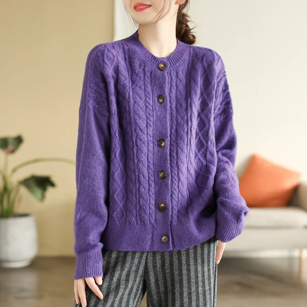 New Autumn Blending Long Sleeve Sweater, Women O Neck Button Top, Mori Girl Loose Vintage Warm Knit Cardigan, Winter C4N715CC