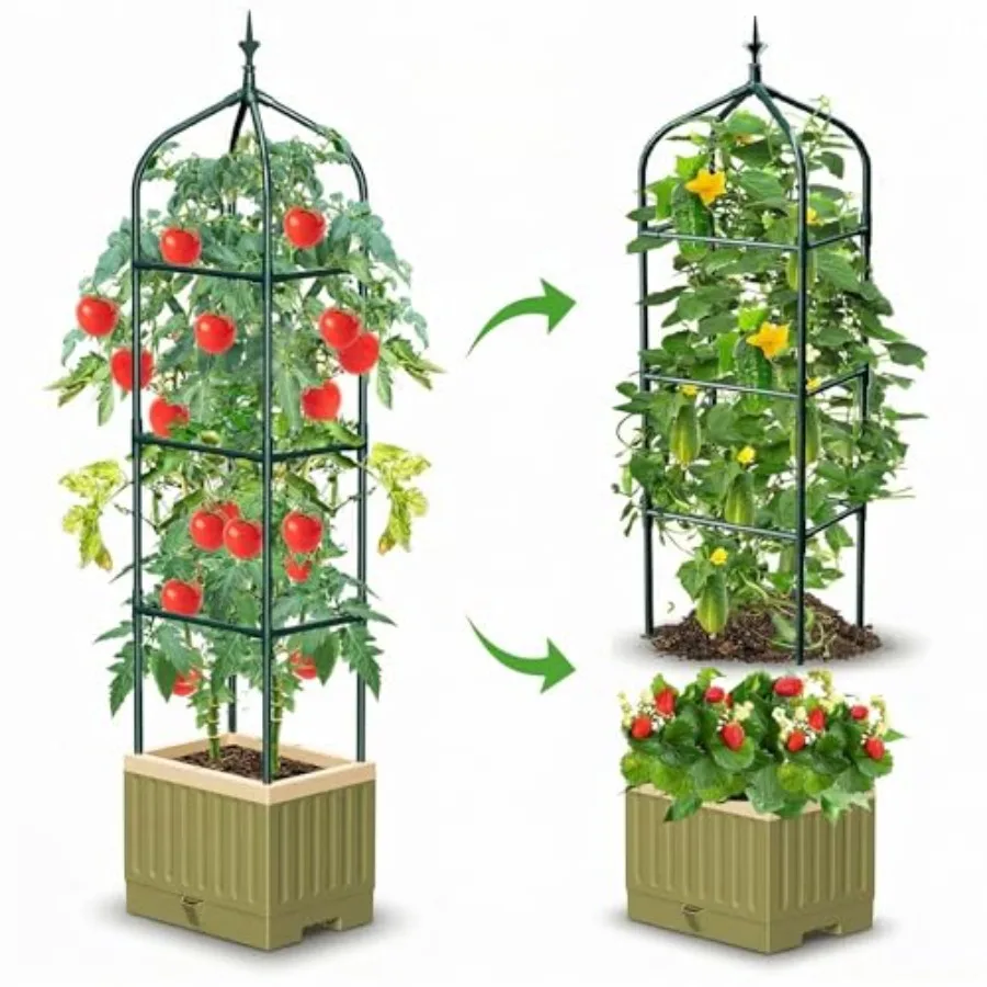 

Raised Garden Bed Planter Box with Trellis, 71" Self-Watering Tomato Planter with Trellis for Climbing Vegetable and Plants, To