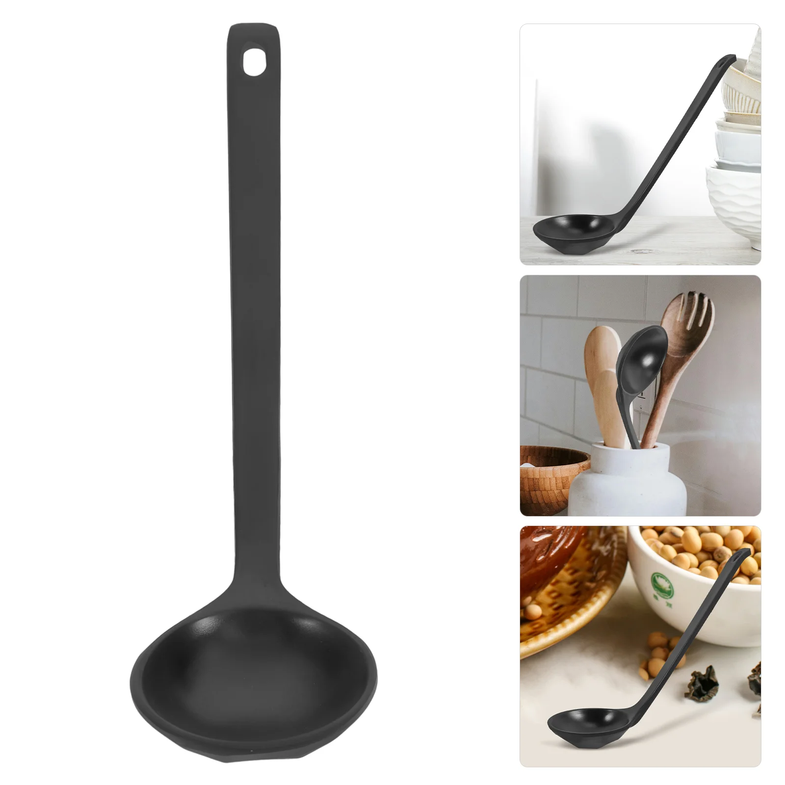 2 Pcs Black Handle Turtle Shell Melamine Soup Ladle Plastic Spoon for Ramen Wonton Asian Kitchen Utensil