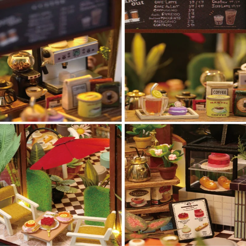 OUZEY Kit fai da te per caffè ai fiori, casa in miniatura in legno 3D, giocattolo da costruzione creativo per adolescenti