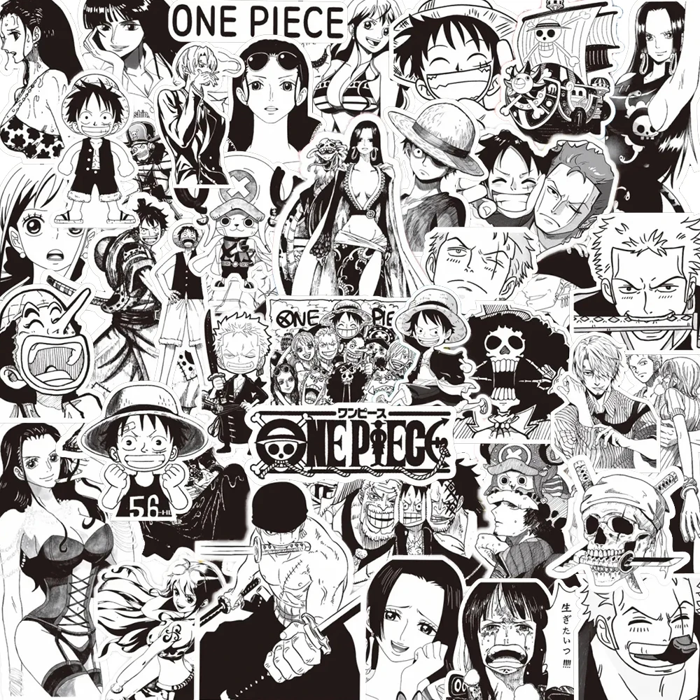 10/30/65 pegatinas de anime japonés One Piece, calcomanías de manga en blanco y negro, pegatinas geniales de dibujos animados de Luffy y Zoro para laptop, equipaje y teléfono.