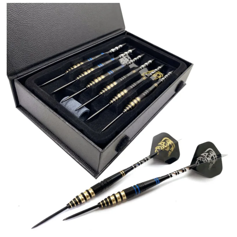 6 pieces packed Steel tip black color Brass Dart set with dart Flights Shafts sharper