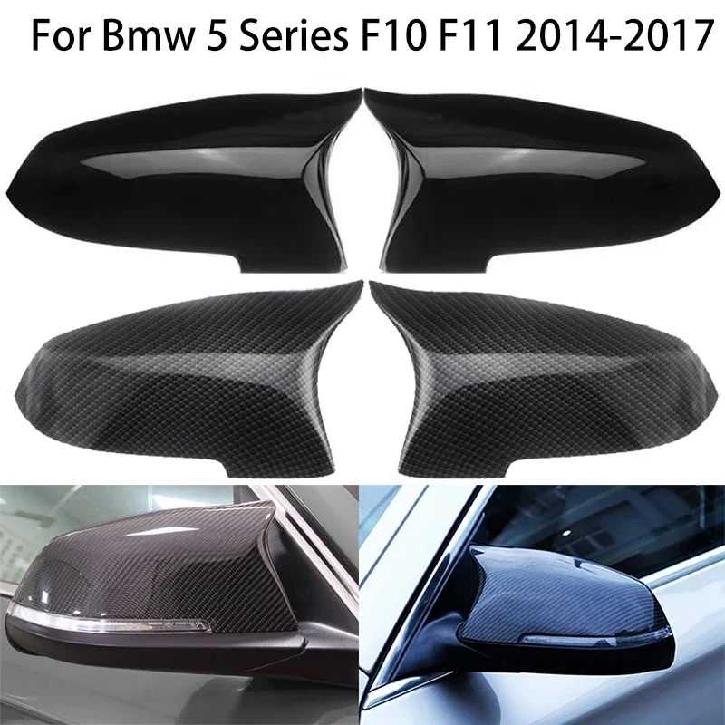 

For Bmw 5 Series F10 F11 Lci 2014-2017 Real Carbon Fiber Car Rearview Side Mirror Covers Caps exterior parts Gloss Black