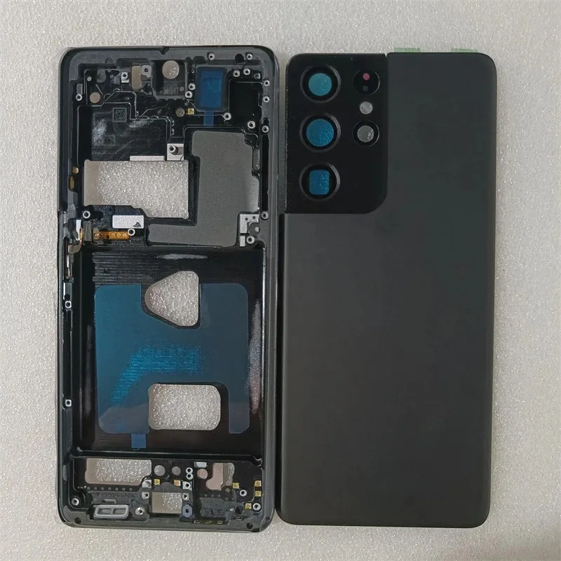 

For Samsung Galaxy S21 Ultra 5G G998 Housing Middle Frame+Glass Battery Back Cover Rear Cover+Camera Lens Full Housing Case