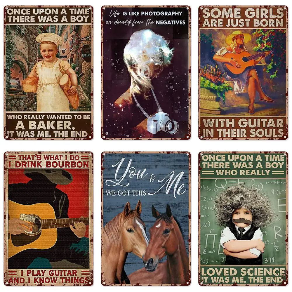 Ты и я у нас есть эти винтажные металлические жестяные вывески, плакат с конным искусством, бурбон, игра на гитаре, художественная вывеска для дома, бар, кафе, Декор стен фермы