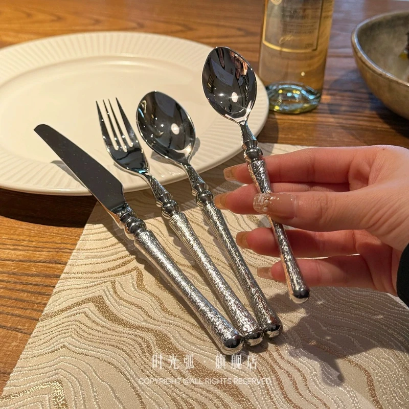 

LMM Stainless Steel Western Tableware Steak Knife Fork Spoon Set of 4