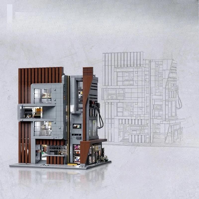 【Pinqi Building Blocks】Architectural Design Firm Designer-Collaborated Lighted Street Scene Assembled Toy Model Decoration