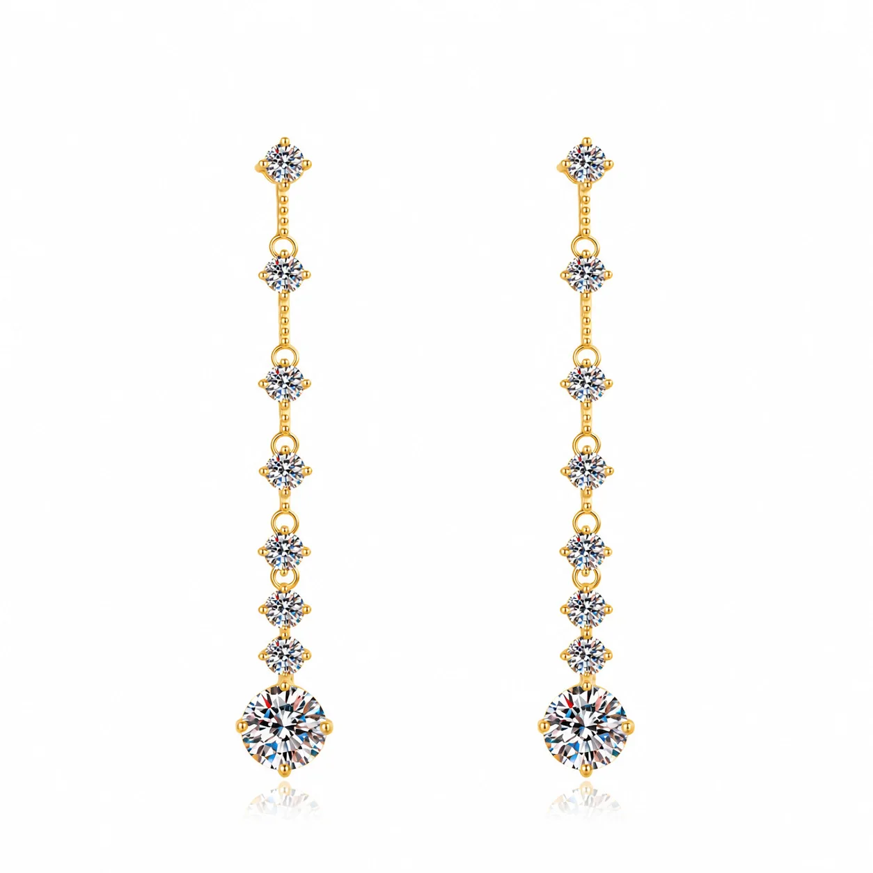 Luxury 100% Real 18k Gold platinum pt950 Women's Long Fringe Earrings with Body Moissanite Earrings