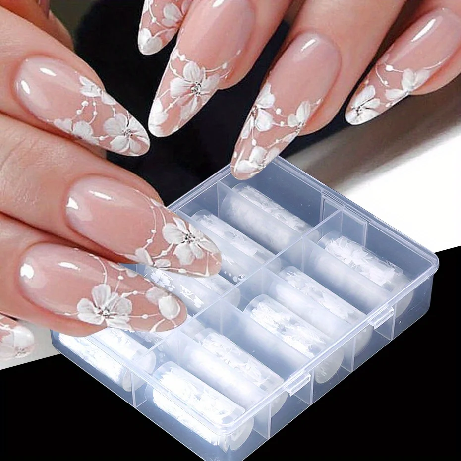 

10 рулонов элегантных белых цветов, лепесток ногтей, переводная фольга, наклейки, картина бабочкой, кружевные цветочные наклейки, свадебное украшение для невесты