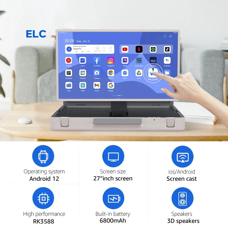 

Лидер продаж ELC 27-дюймовый подвижный плеер Smart TV Wi-Fi6 сенсорный экран планшета портативный открытый индивидуальный PackGo для игр