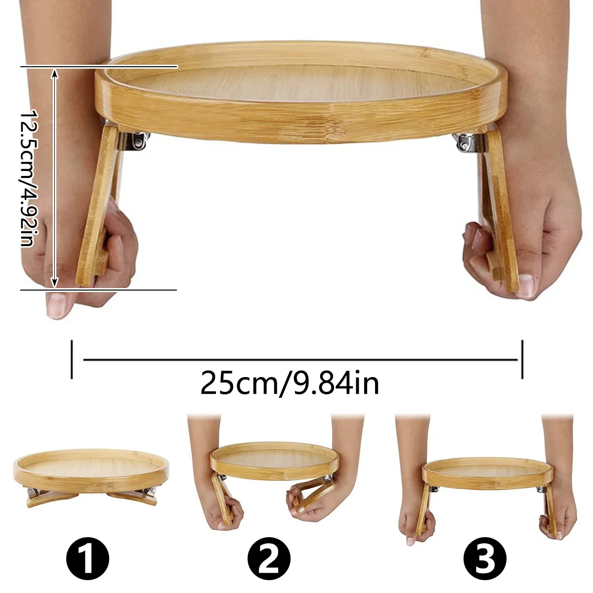 Natural Pine Wood Sofa Side Tables Round Portable and Foldable Sofa Armrest Clip-On Tray Waterproof Sofa Couch Arm Rest Organize