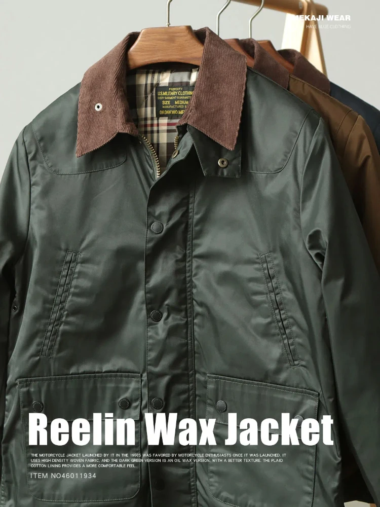 4601# Autumn and Winter New American Retro Reelin Wax Jacket Men\'s Simple Multi-pockets Casual Thick Cotton-padded Cargo Coat