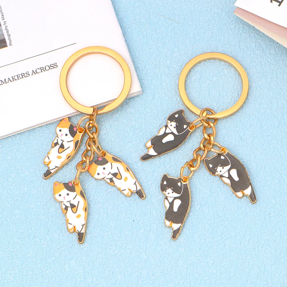 Lovely Three Kitten Keychains Fashion Pet Cat Keyring for Women Girl Purse Handbag Ornament Car Key Holder Accessories Jewelry